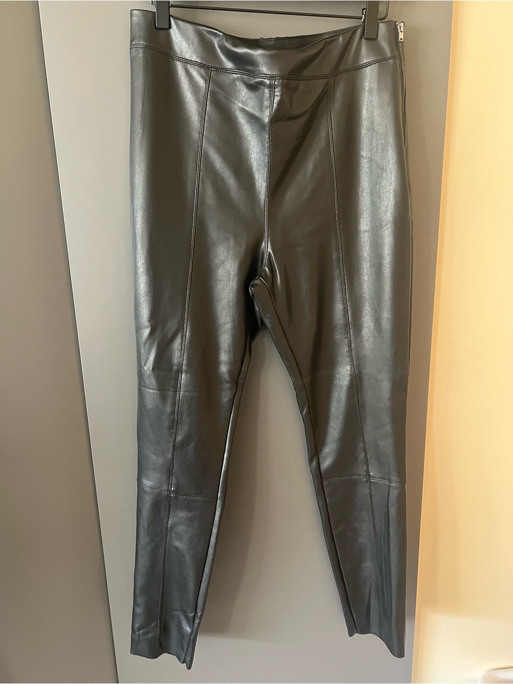 Topshop Black Faux Leather Leggings with Side Zipper Size 12